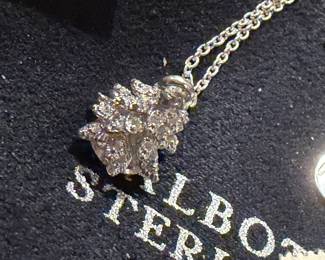 	#51		Talbots Sterlink Silver "Evergreen" Tree w/crystal Rhinestones Necklace w/pouch -NWT	 $ 50.00 		