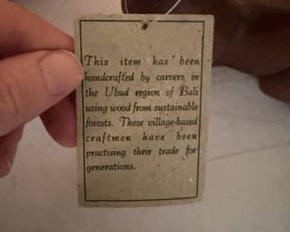 	#30		Wood Carved Pair of Sculptures - Bali 	 $ 20.00 		