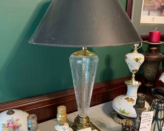 	#42		Crackle Glass Lamp w/Brass base - working	 $ 50.00 		