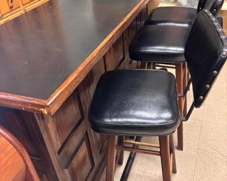 Oak bar and three stools make offer