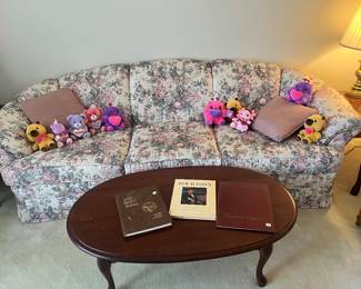Floral sofa and cherry coffee table