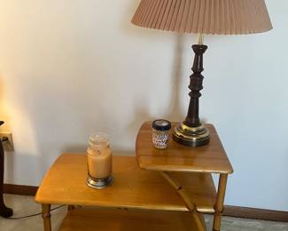 Bamboo type tiered and a table and a table lamp