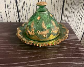 Emerald green butter dish as is
