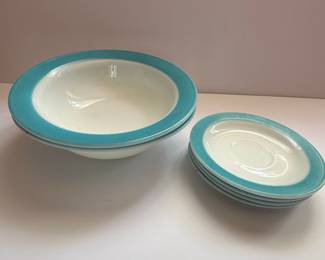 Pyrex "Turquoise Band" Bowls and Saucers
