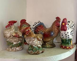 Ceramic Rooster and Hen Figurines