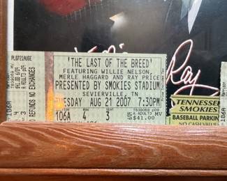 Willie Nelson, Merle Haggard, and Ray Price Signed Photo with "The Last of the Breed" Tour Tickets