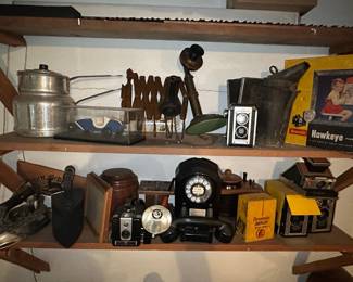 Assorted Vintage Cameras, Rotary Telephones and More