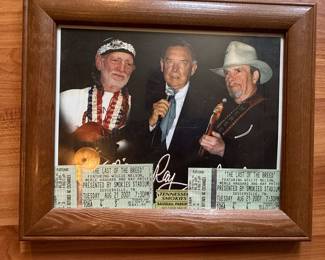 Willie Nelson, Merle Haggard, and Ray Price Signed Photo with "The Last of the Breed" Tour Tickets