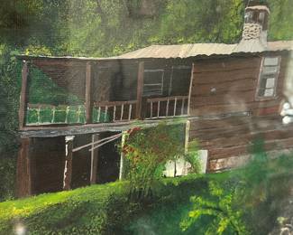 Rustic Cabin Landscape Painting