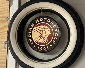 Indian Motorcycle 1901 Logo Sign in Whitewall Tire