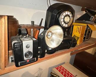 Assorted Vintage Cameras, Rotary Telephones and More