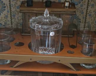 MidCentury Bar Cart with Crystal Decanter  Glasses