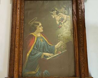 Saint Cecilia Playing Organ Print in Rustic Wooden Frame