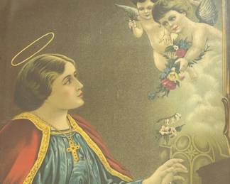 Saint Cecilia Playing Organ Print in Rustic Wooden Frame