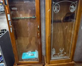 Wooden Gun Cabinet with Wildlife Etching