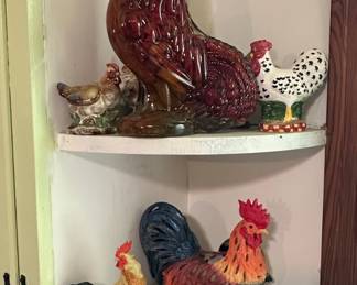 Ceramic Rooster and Hen Figurines