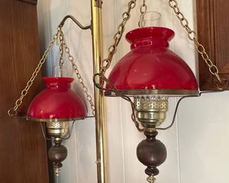 Double Hanging Red Glass Floor Lamp