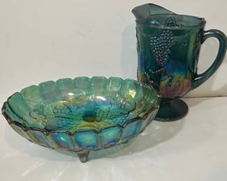 Grape Pattern Pitcher and Bowl