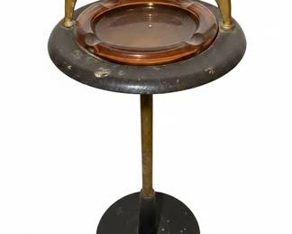 Art Deco Style Ashtray Stand with Amber Glass Insert