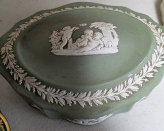Wedgewood Sage Green Jasperware lidded trinket dish