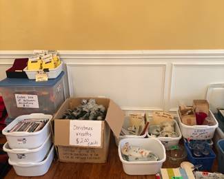 Christmas wreaths, DVDs, Spode Christmas dishes, Christmas stemware