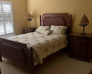 Tommy Bahama bedroom set includes bed, 2 bedside tables, 2 Tommy Bahama Lamps, and armoire.