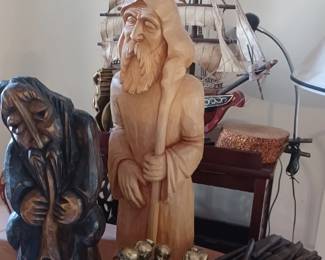 hand carved statues and ship