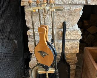 Brass metal fireplace tool set