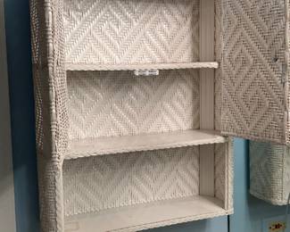 vintage white wicker bathroom wall cabinet