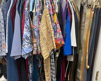 Lots of very nice men’s clothes. Large with pants about 36-38 waste