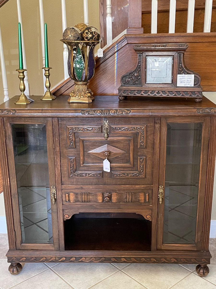ANTIQUE SIDEBOARD WITH GLASS DOORS