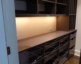 Great for Pantry, Laundry Room or in the Garage. One section is 8′ X 8′ with the Wire Baskets on Drawer Glides and the other section is 66″ x 84″. $950.00 For all of it.
