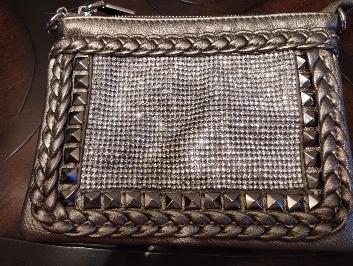 MMS leather studded rhinestone gold/tan handbag