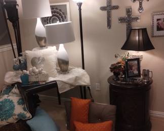 Crosses, lamps, end table