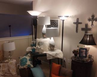 Lamps, pillows, art, crosses