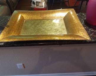 Galss gold colored tray