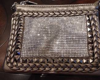 MMS leather studded rhinestone gold/tan handbag