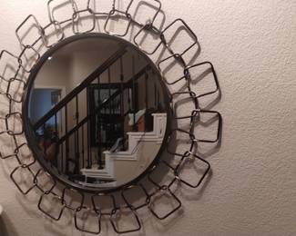 Round wall mirror with square metal frames