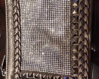 MMS leather studded rhinestone gold/tan handbag