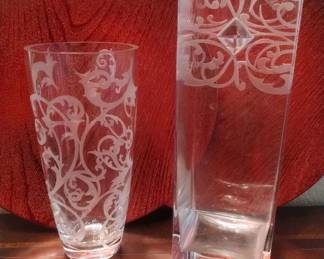 Etched glass vases