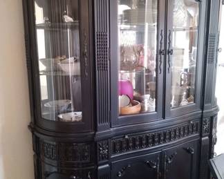 Scroll work with glass china hutch/cabinet
