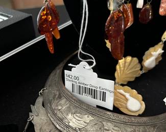 Sterling Amber Drop Earrings 