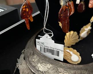 Sterling Amber Drop Earrings 