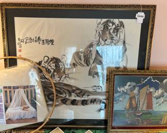 Signed Tiger Watercolor Painting 