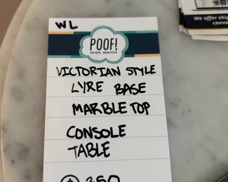 Victorian Style Lyre Base Marble Top Console Table 