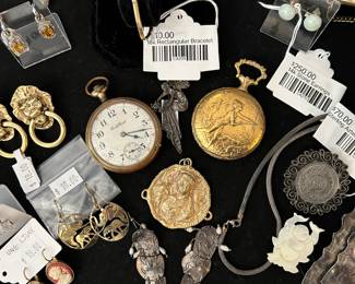 14k Shell Cameo, 18k Rectangular Bracelet, Sterling N Silago Brooch