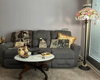 Tiffany Style Floor Lamp, Victorian Style Marble Top Coffee Table 