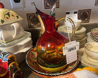 Vtg Rainbow Glass Amberina Pitcher 