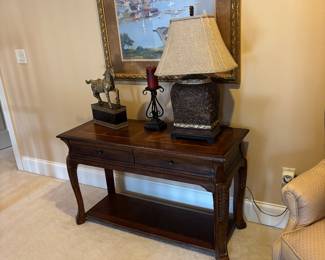 Console Table, lamp, wall art