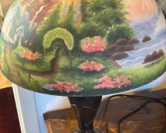 Thomas kinkade reverse painted lamp